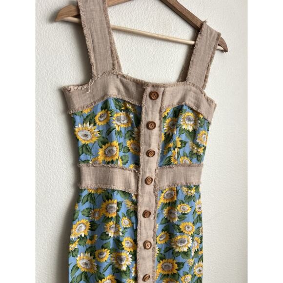 Dolly Warden Womens Sunflower Floral Midi Sheath Dress Size Small - Picture 5 of 7